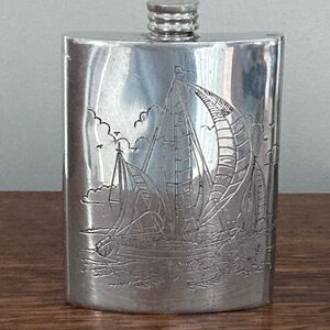 Vintage | Sheffield Pewter Sailboat Flask